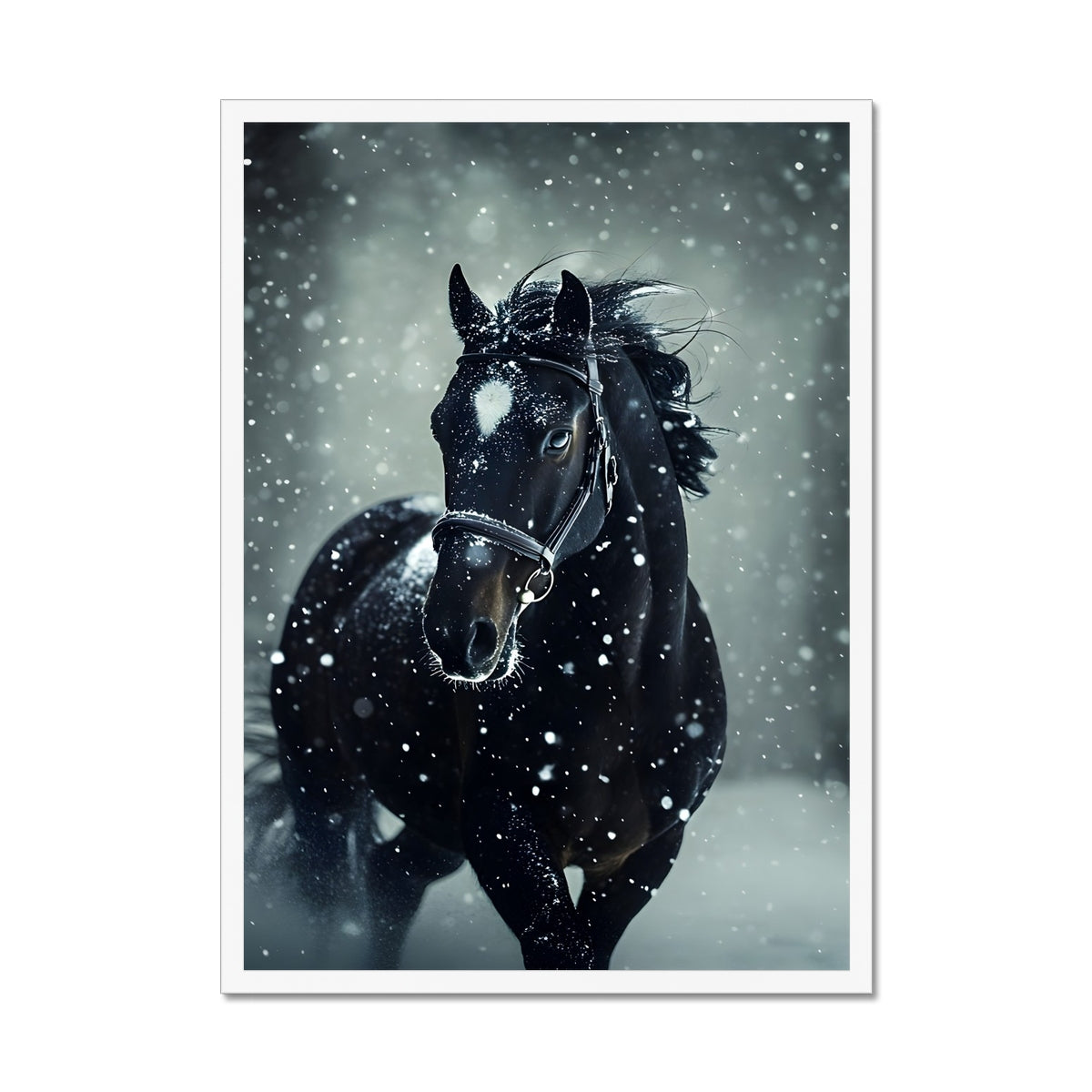 Silence d’Hiver : Cheval sous la Neige Framed Print