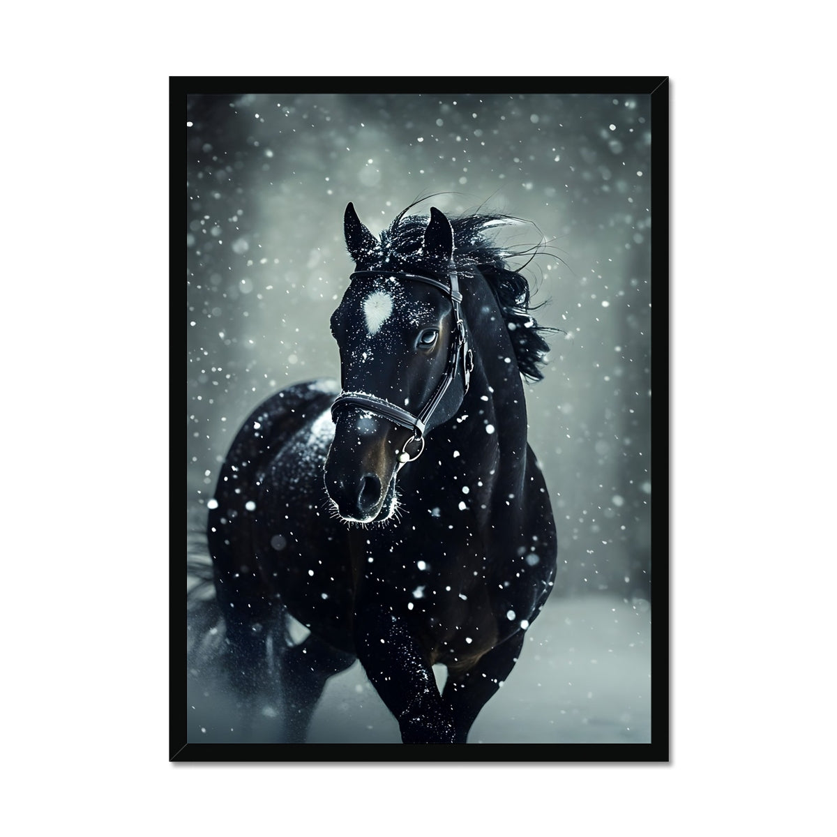 Silence d’Hiver : Cheval sous la Neige Framed Print