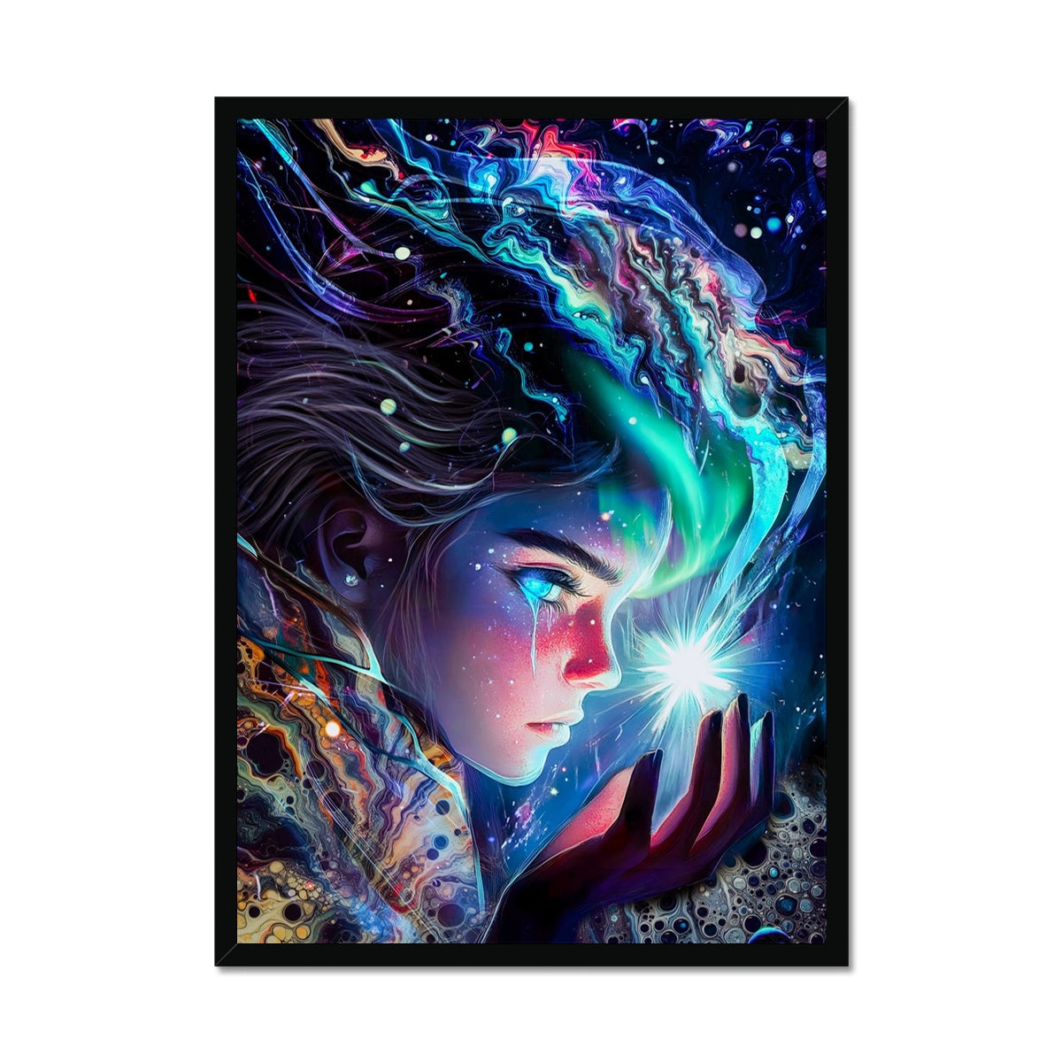 La gardienne des lumières cosmiques Framed Print