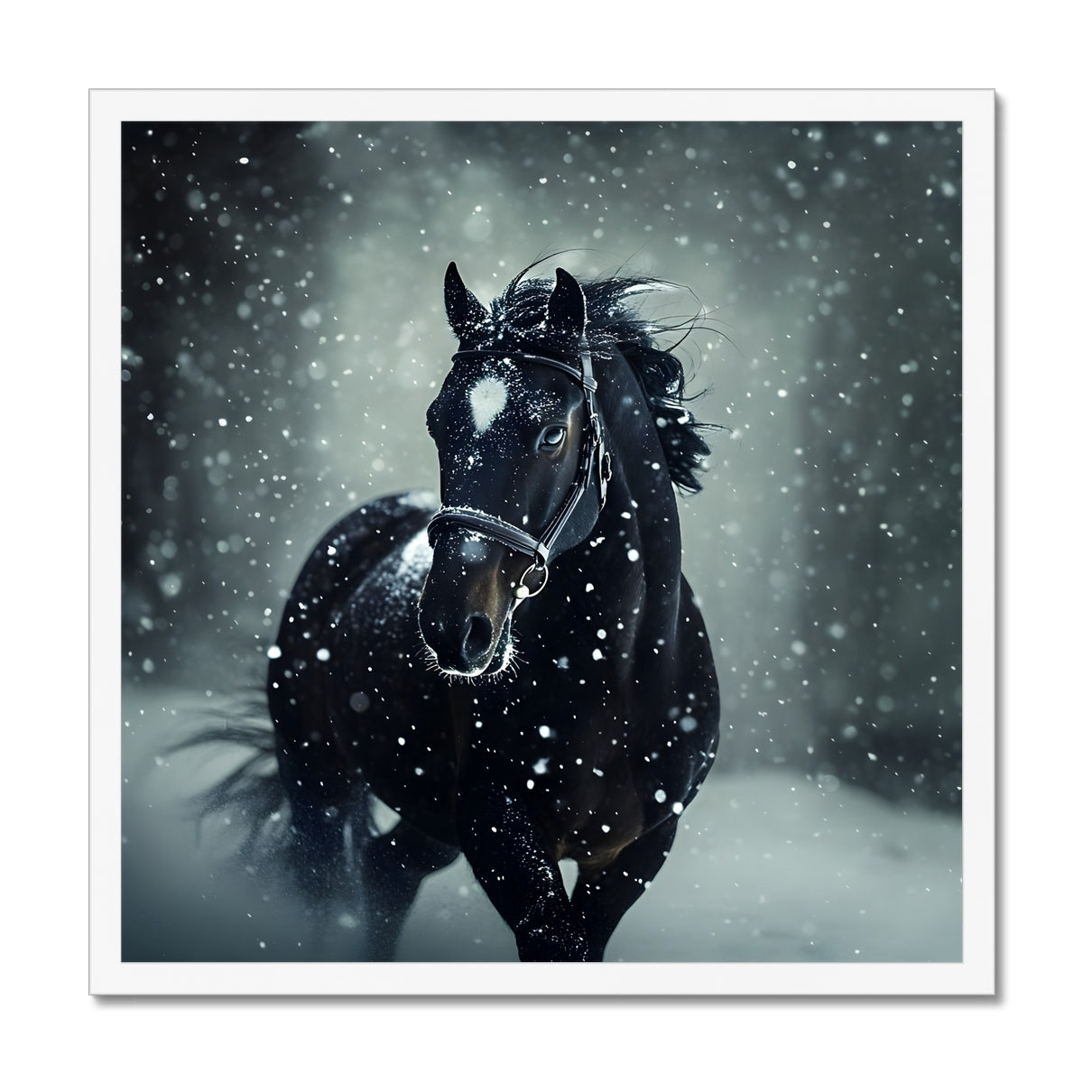 Silence d’Hiver : Cheval sous la Neige Framed Print