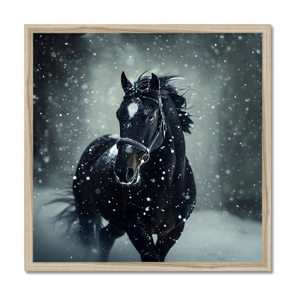 Silence d’Hiver : Cheval sous la Neige Framed Print