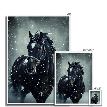 Silence d’Hiver : Cheval sous la Neige Framed Print