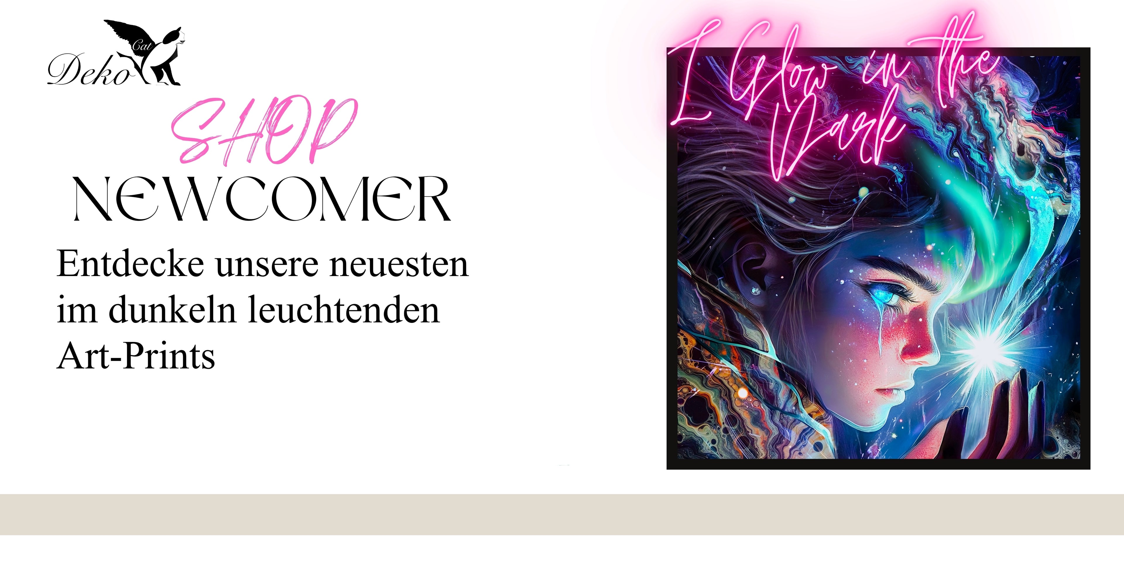 Neonfarbener Glow-in-the-Dark Art-Print von Dekocat – modernes digitales Wandbild mit leuchtenden Farben, futuristischem Porträt und hochwertigem Premiumdruck.